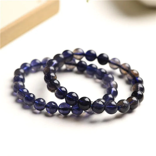 Natural Blue Dichroite Cordierite Iolite Stretch Bracelet Women Clear Round Beads Iolite Jewelry 7mm 8mm 9mm AAAAA