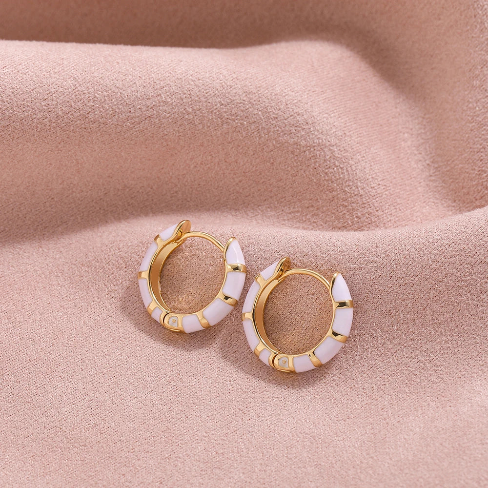 Cute Enamel Colorful Block Huggies Earrings for Women Rainbow Color Gold Plated Round Circle Ear Buckles Tiny Piercing Earrings