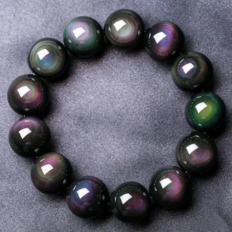 Fashion Natural Crystal Stone Rainbow Obsidian Ball Bracelet for Women Men Healing Jewelry Accessories Gift