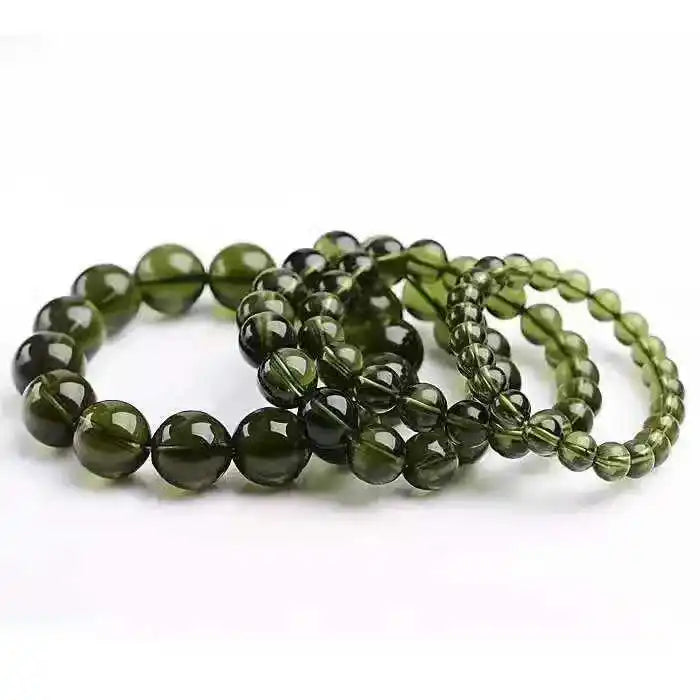 AAA+100% Natural Moldavite Green aerolites Czech Crystal Stone Raw Stone Grinding 8mm Bead Meteorite Bracelet