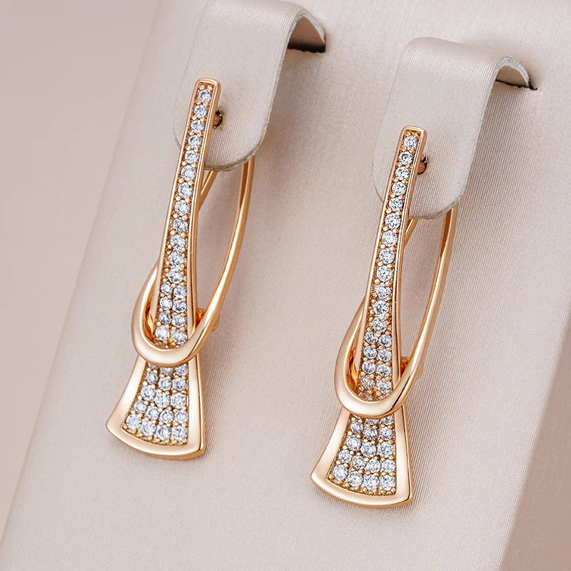 Innovative Design Natural Zircon Drop Earrings for Women Rose Gold Color Romantic Gift Fashion Daily Fine Jewelry