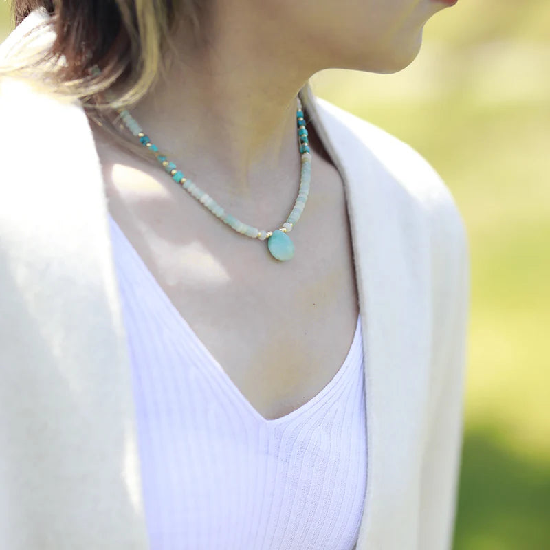 Trendy Minimalism Stones Amazonite Choker Necklace Designer Women Strand Collar Necklaces Boho Jewelry Bijoux