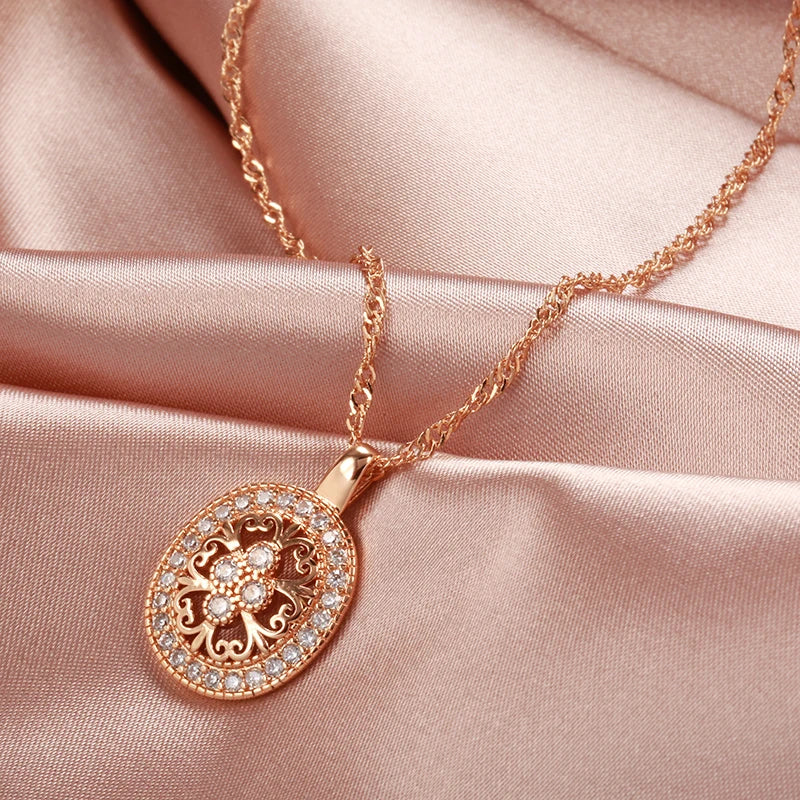 Hollow Pendant And Necklace For Women Rose Gold Color With White Natural Zircon Fine Luxury Jewelry