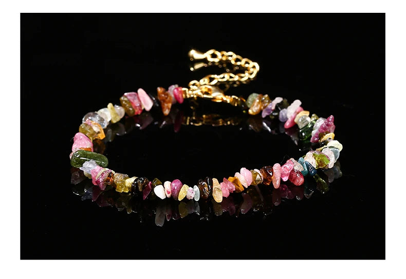 Natural Stone Mixed Tourmaline Gravel Lucky Chain Bracelet Women Fashion Jewelry Adjustable Chip Bracelet Yoga Chakra Gifts