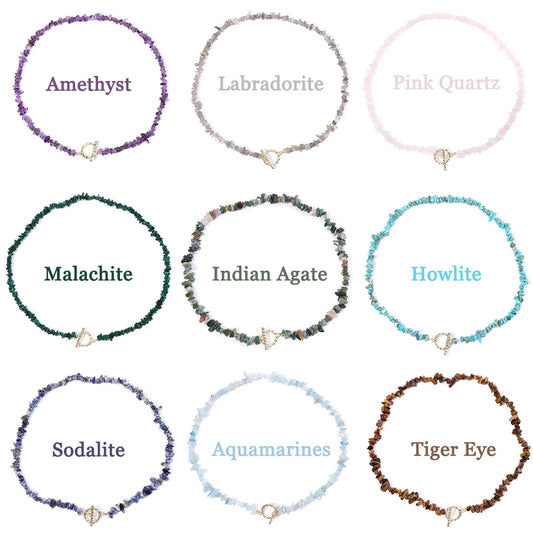 Natural Chip Stone Beads Necklaces  Amethysts Malachite Aquamarines Labradorite OT Buckle Chain Necklace Jewelry