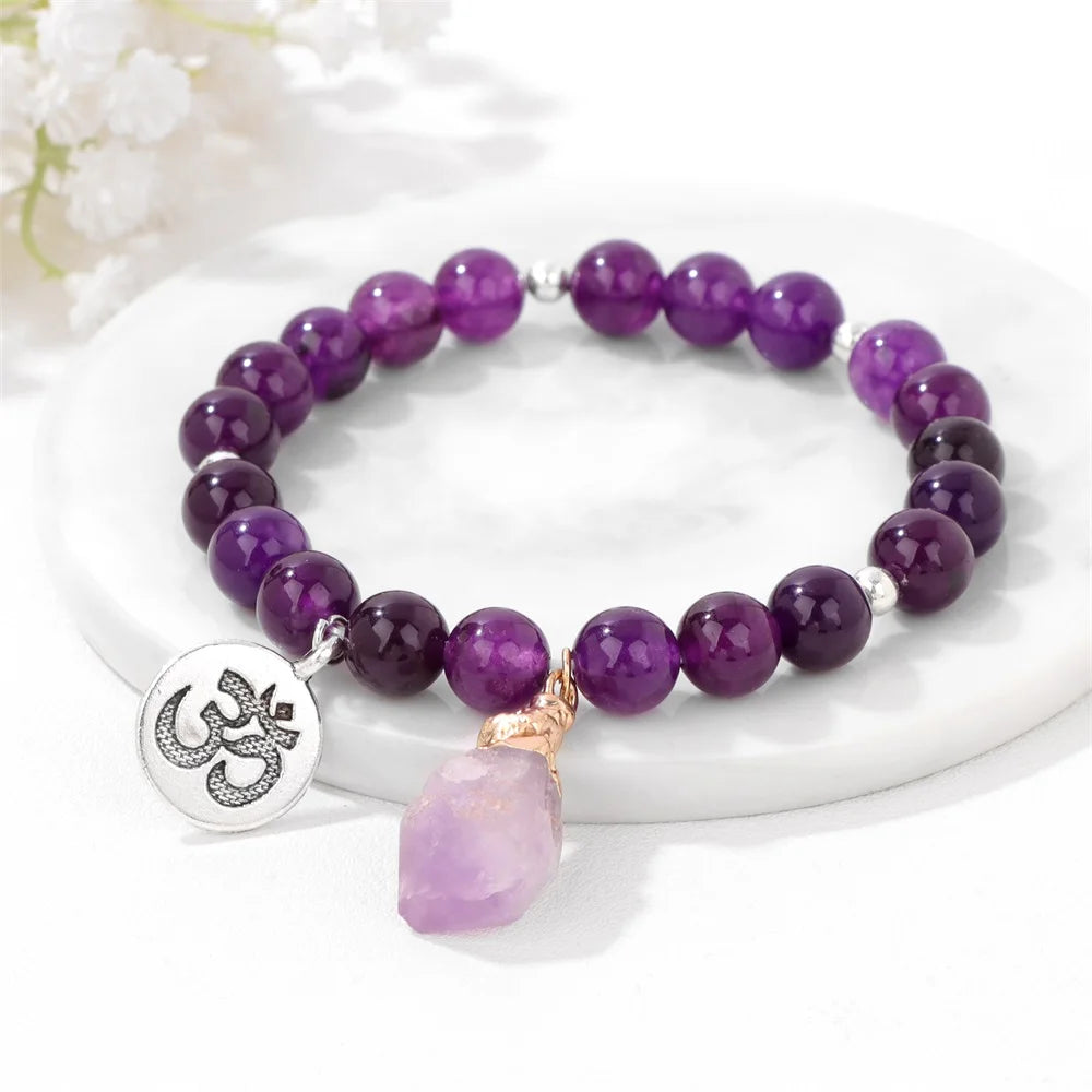 Natural Stone Amethysts Bracelet Irregular Raw Quartzs  Bracelets Healing Reiki  Bracelet