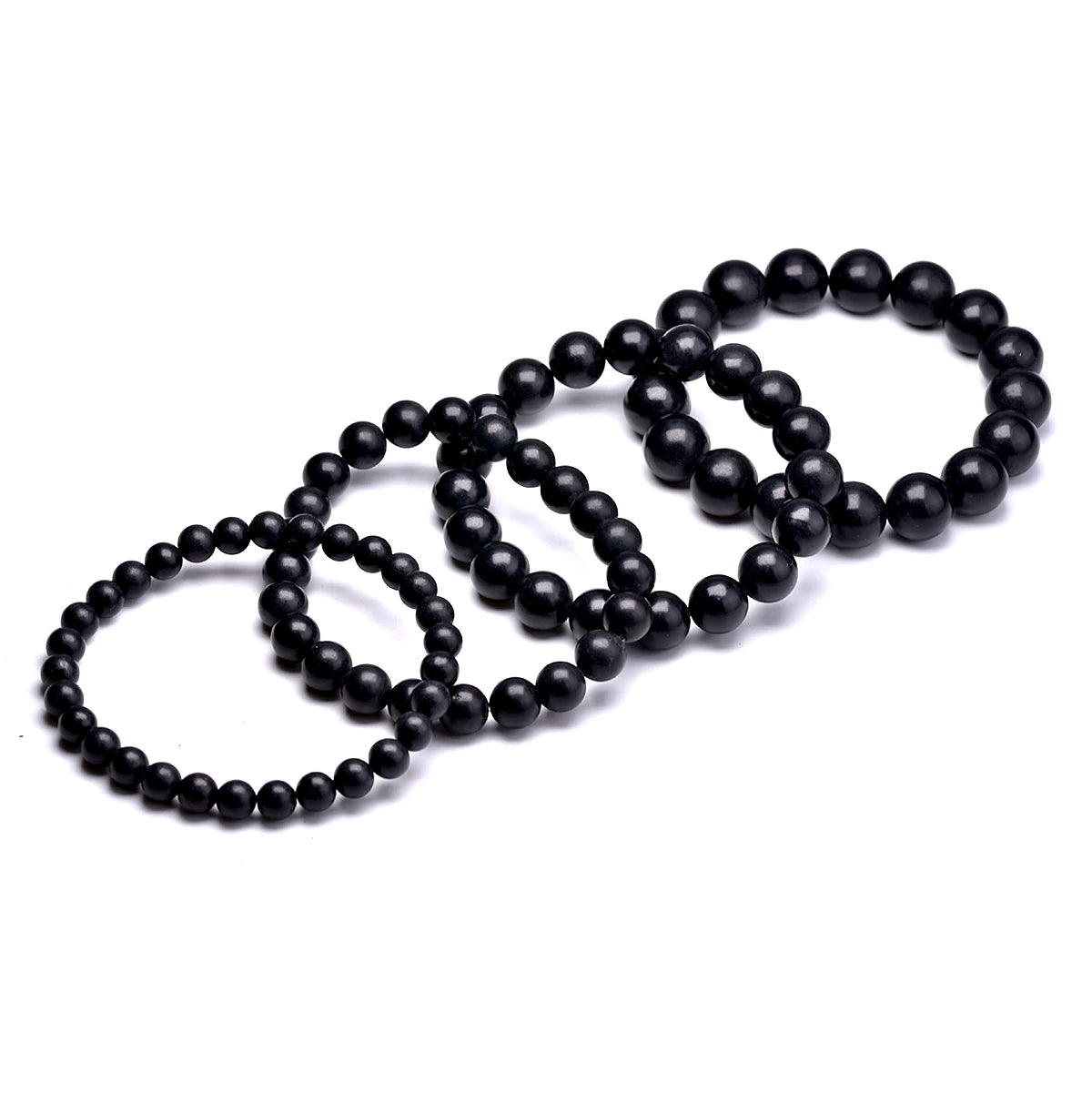 Nature Black Shungite Beads Energy Power Stretch Bracelets for Men Women Bangles Healing Meditation Jewelry