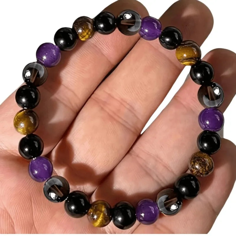 Simple Tiger-eye Stone & Purple Crystal Obsidian Bracelets Fashion Multi-color Nature Stone Bracelet for Women Men Gift