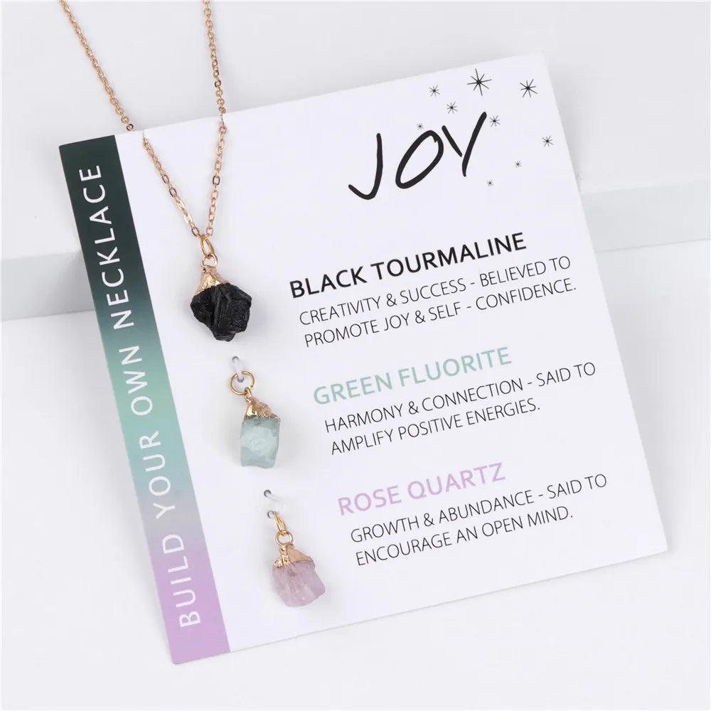 Natural Mineral Stone Charm Necklace With Interchangeable Pendant Black Tourmaline Fluorite Rose Quartzs Necklaces Set For Women