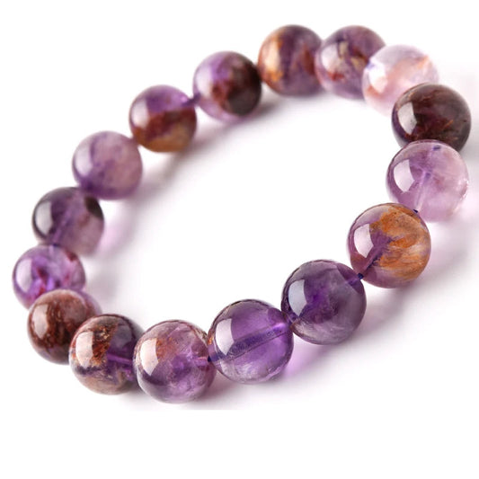 Natural Purple Ghost Crystal Beaded Bracelet – Round Gemstone Jewelry for Men and Women