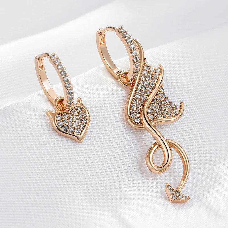 Rose Gold Color Asymmetrical Big Drop Earrings For Women Personality Full White Natural Zircon Daily Fine Jewelry