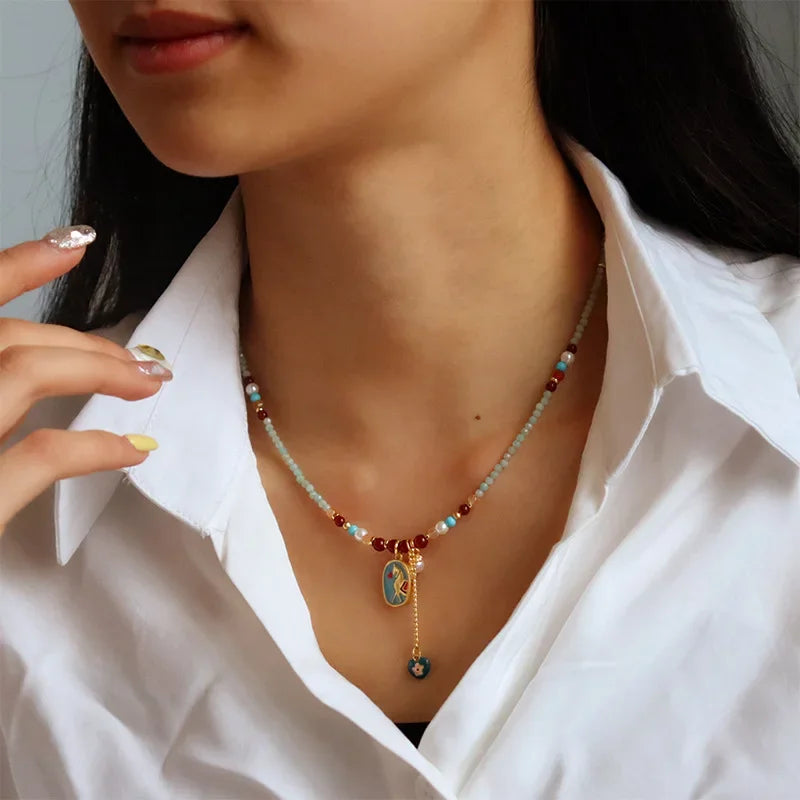 Fashion Jewelry Vintage Temperament Multi Bead Pendant Necklace  Delicate Design  Accessories