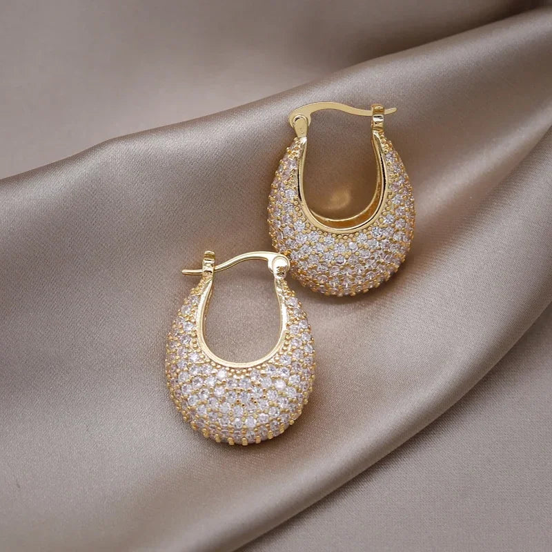 New design fashion jewelry gold plated luxury full zircon  earrings elegant women's