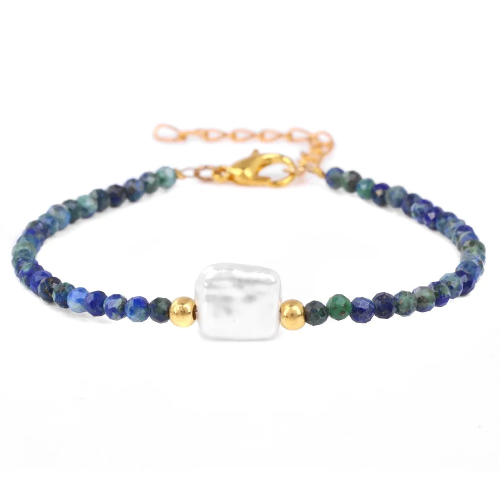 Women Pearl Natural Stone Bracelet Small Beads Adjustable Bracelet Lapis Lazuli Quartz Bracelets