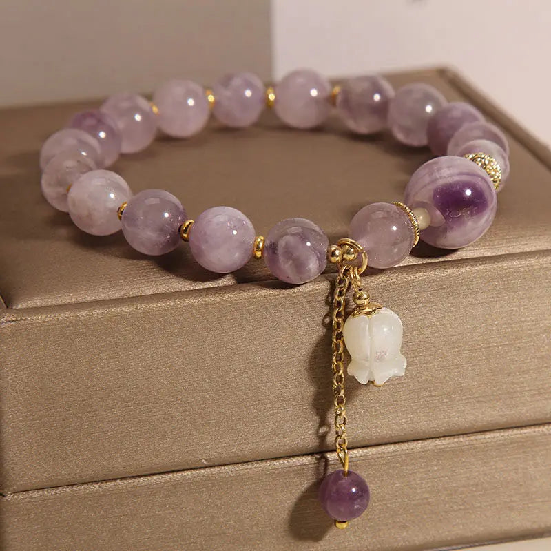 Amethyst beaded bracelet women's light luxury niche exquisite fairy spirit lily of the valley jewelry  love