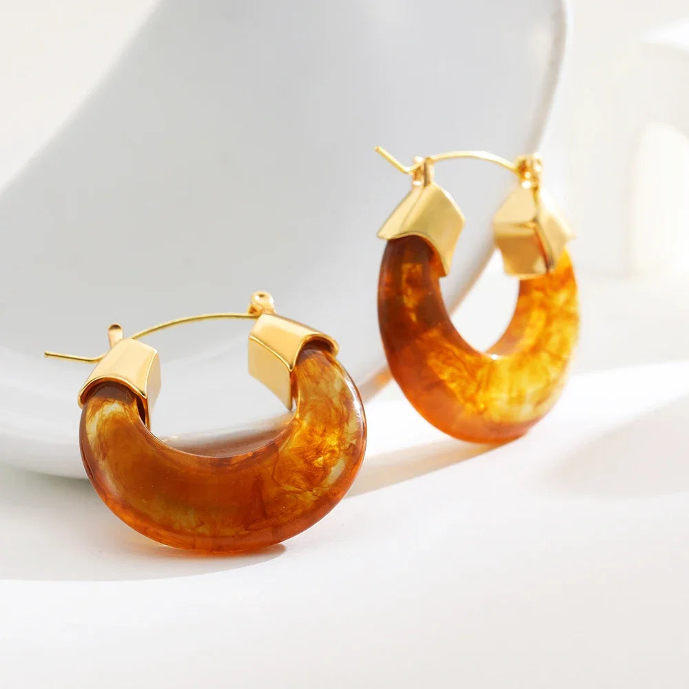 New Trendy Resin Acrylic Chunky Round Hoop Earrings for Women Vintage