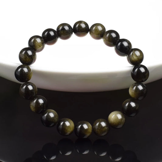 Natural Golden Obsidian Bead Bracelet for Men and Women – Round Energy Stone Jewelry