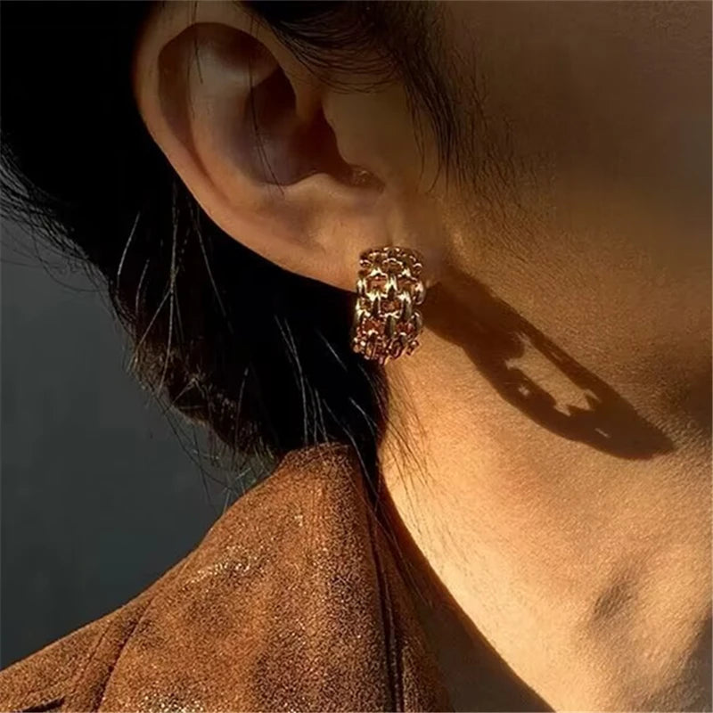 European and American Trend New Hollow C-shaped Design Earrings for Women French High Jewelry Accessories