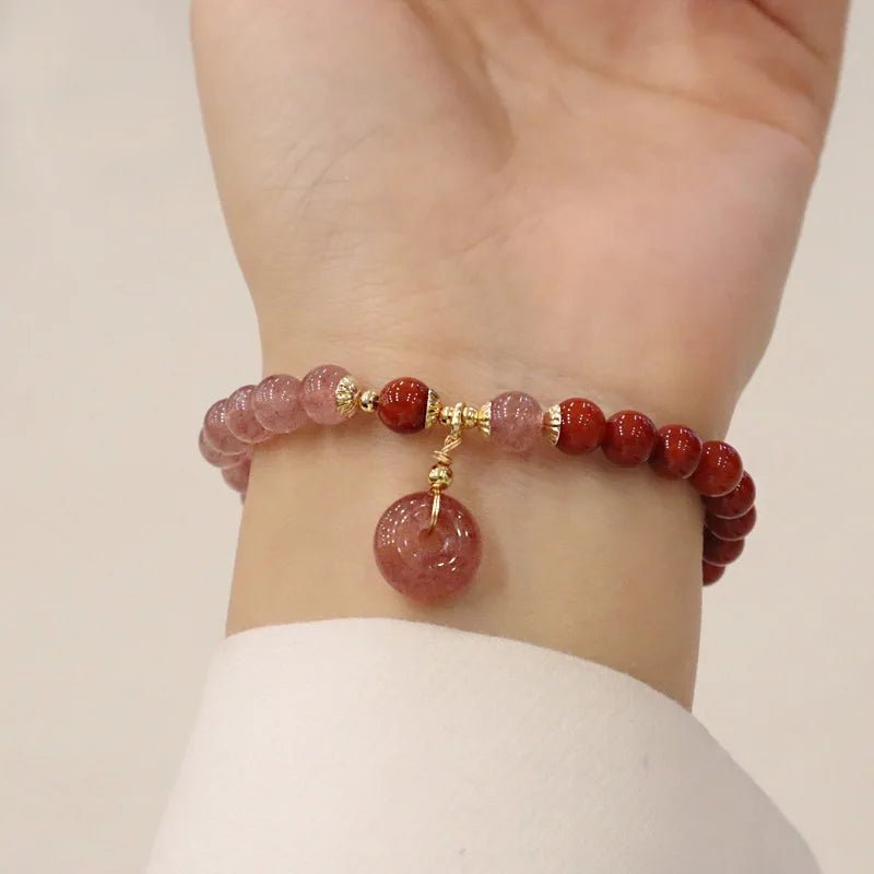 Natural South  Jewelry Stitching Strawberry Crystal Bracelet Women's Crystal Niche Design Handmade Beaded  Bracelet