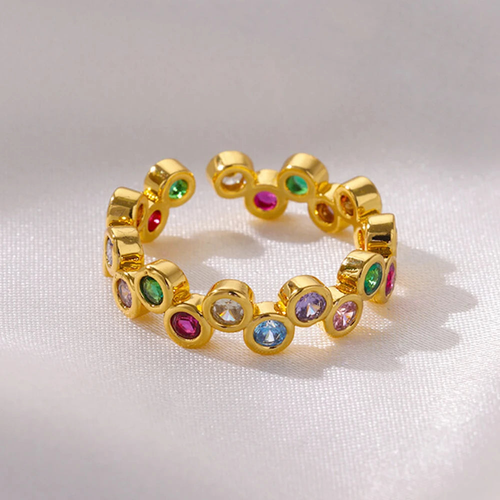 Colorful Zircon Rings For Women Gold Color Open   Ring  Jewelry