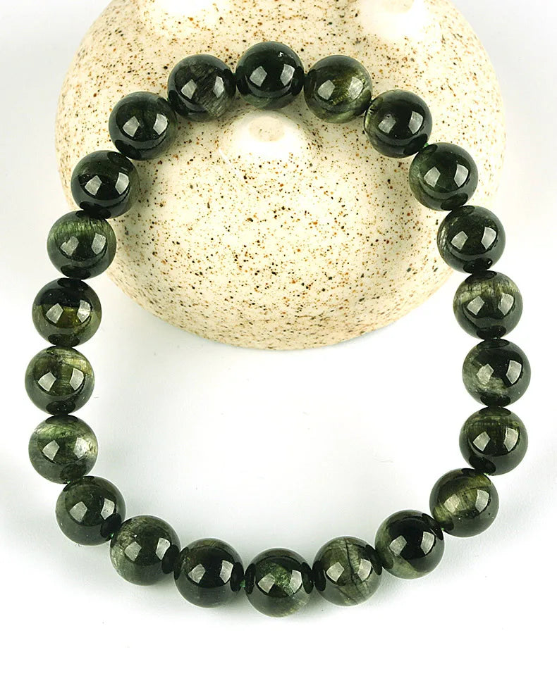 Natural Green Tourmaline Round Beads Bracelet Brazil Cat Eye 6mm 8mm Clear Round Beads Women Men Tourmaline AAAAA