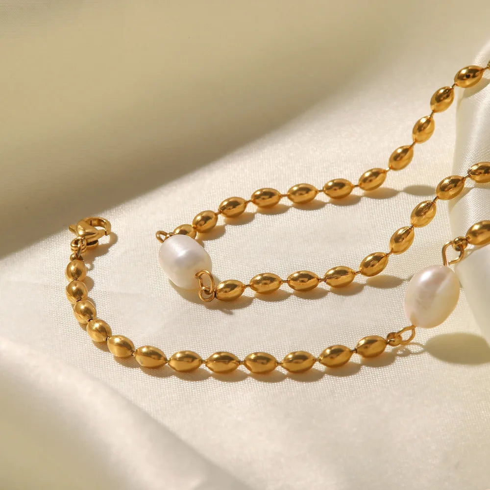 316L Stainless Steel Fashion Pearl Necklace Natural Pearl Chain Single Pearl Pendant Bracelet Necklace