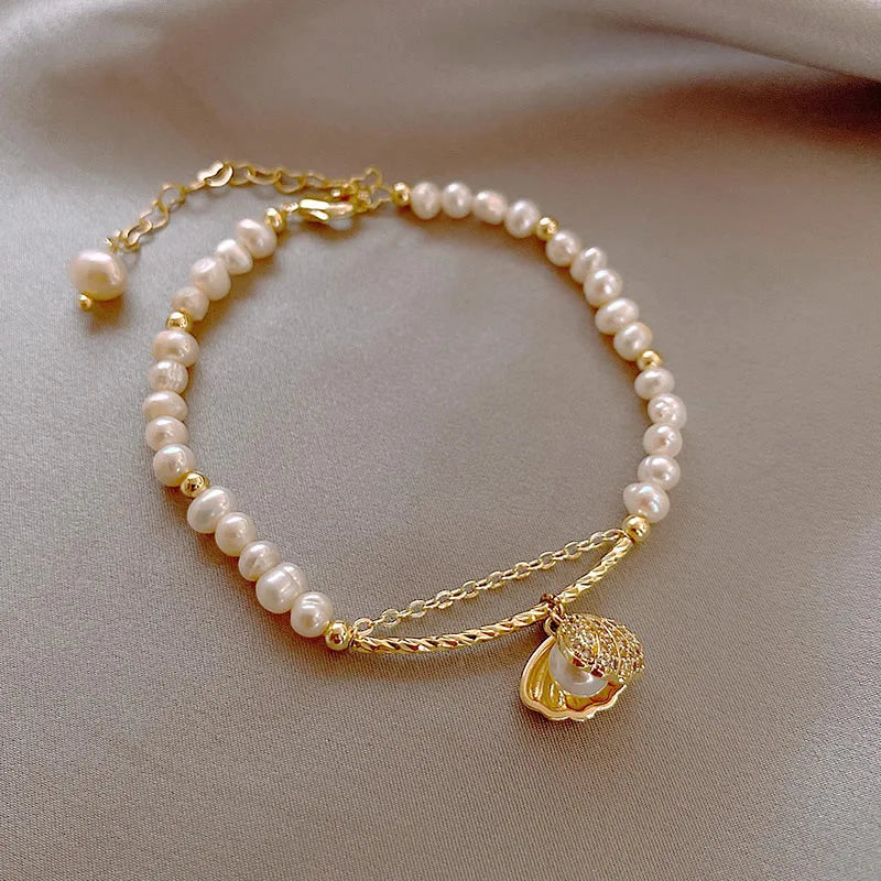 Shell Pearl Beads Bracelet for Women Girl Vintage Charm Jewelry