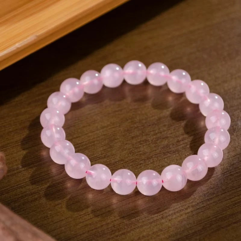 Pink Crystal Quartz Natural Stone Bracelet Crystal Natural Gravel Piece Round Bead Bracelet