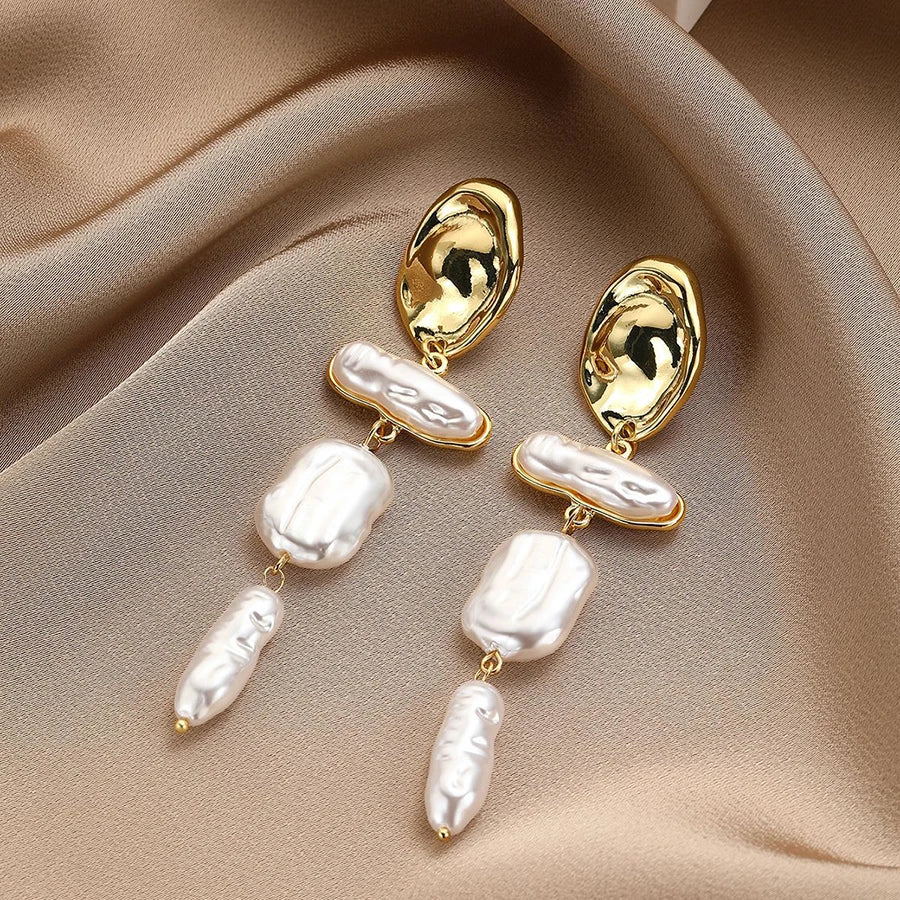 Irregular Simulate Baroque Pearl Pierced Earrings for Women  Long Dangle Tassels Earrings Jewelry