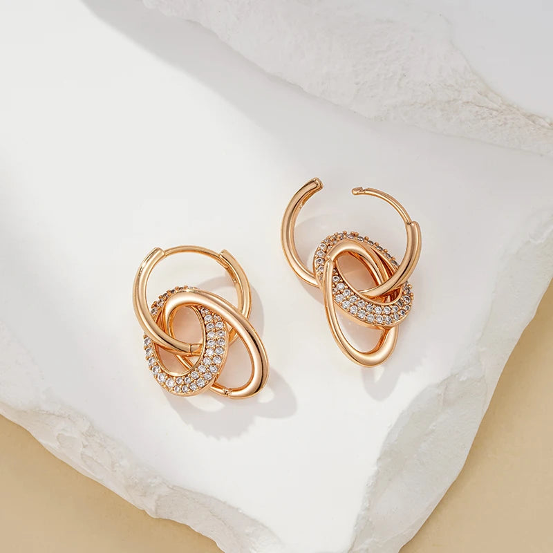 Fashion Double Hoop Zircon Earrings For Women Rose Gold Color Trending EarDrop Jewelry Accessories