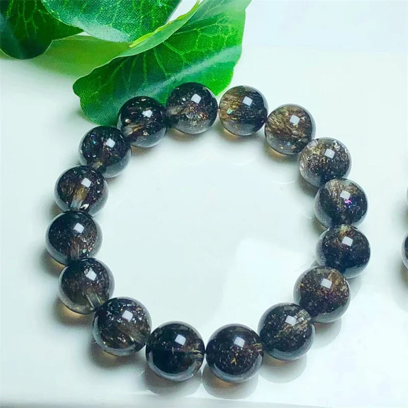 Natural Black Currant Quartz Bracelet Jewelry  Woman Man Fengshui Healing Wealth Beads Crystal Gift 1pcs 12/14MM