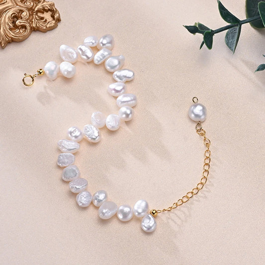 Natural Freshwater Pearls 6-7mm Irregular Interlaced Pearl Bracelet S925 Sterling Silver Chain Elegant Jewelry Gifts for Women