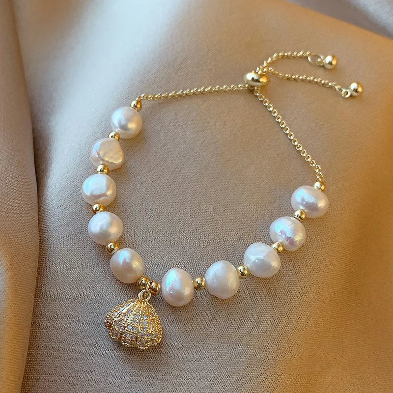 Shell Pearl Beads Bracelet for Women Girl Vintage Charm Jewelry