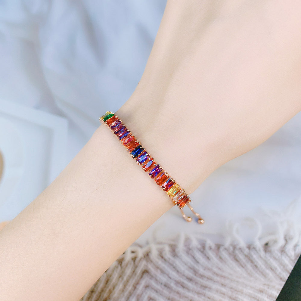 Bohemian Rainbow Tennis Bracelet for Women, Adjustable Bracelet