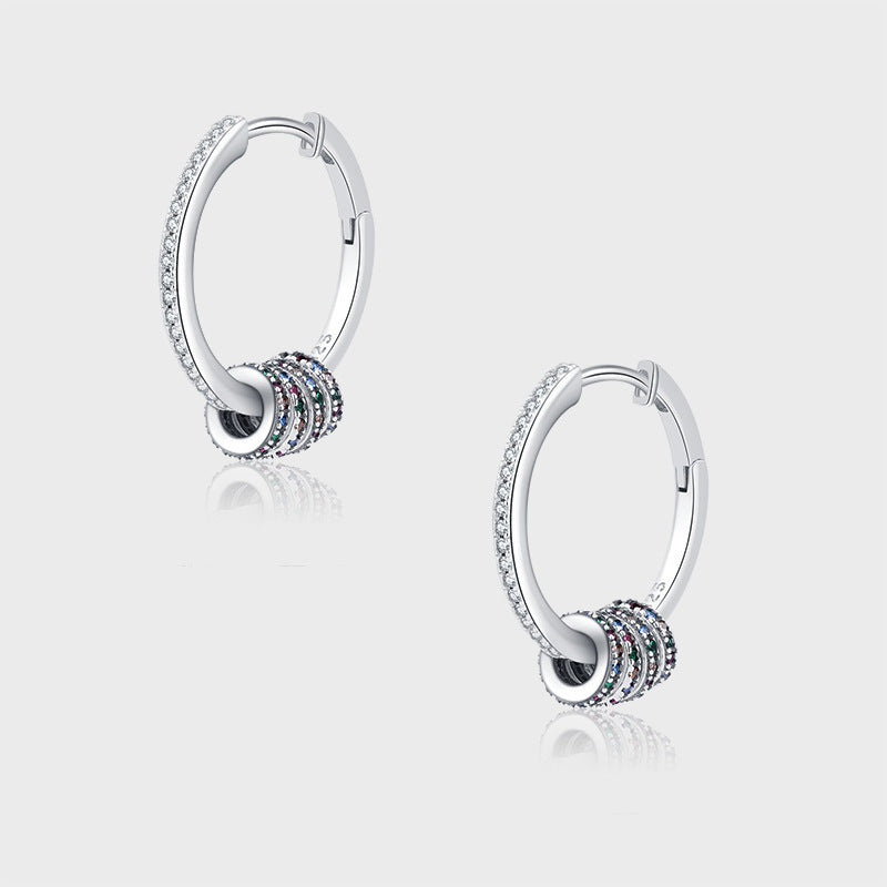 S925 Sterling Silver Colorful Small Circle Zircon Ring Earrings