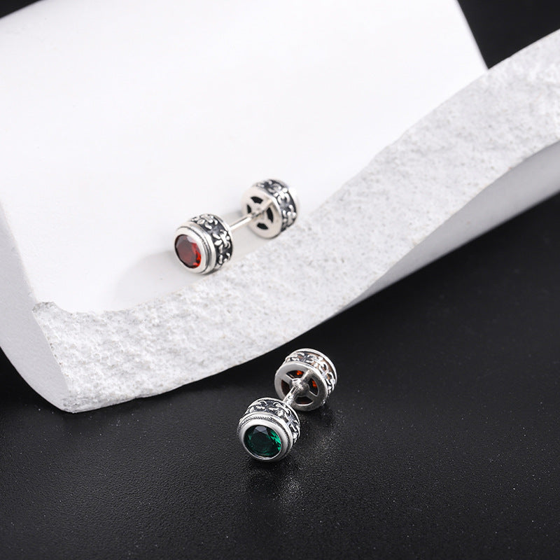 925 Sterling Silver Double-sided Wear Screw Earrings Vintage Old Punk