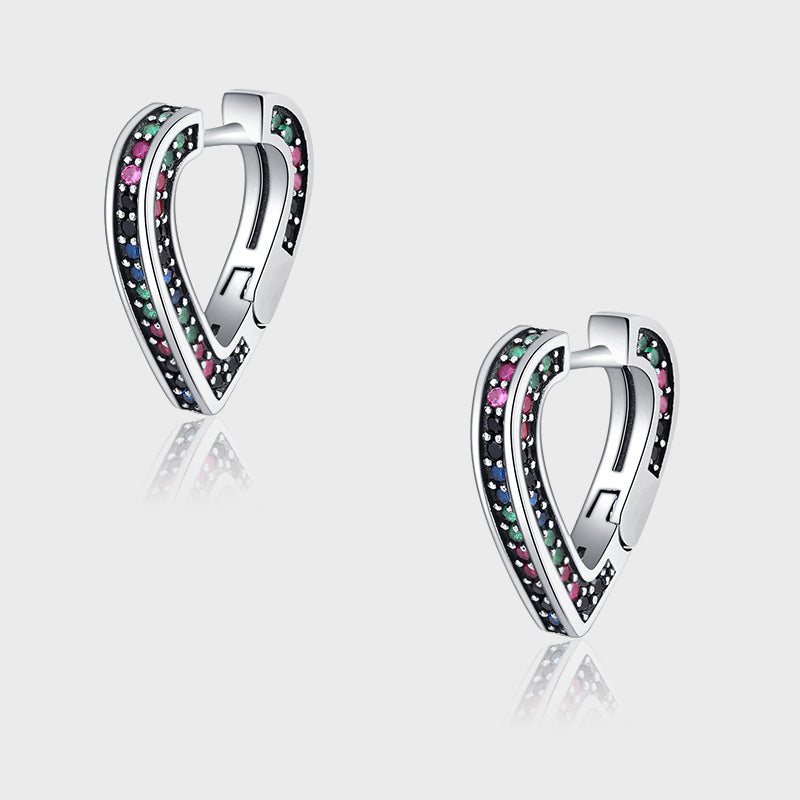 Small Design S925 Sterling Silver Rainbow Zircon Love Earrings