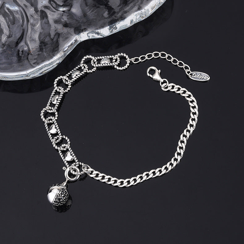 Wishing Ball Black Hao S925 Sterling Silver Worn Splice Double Layer Bracelet