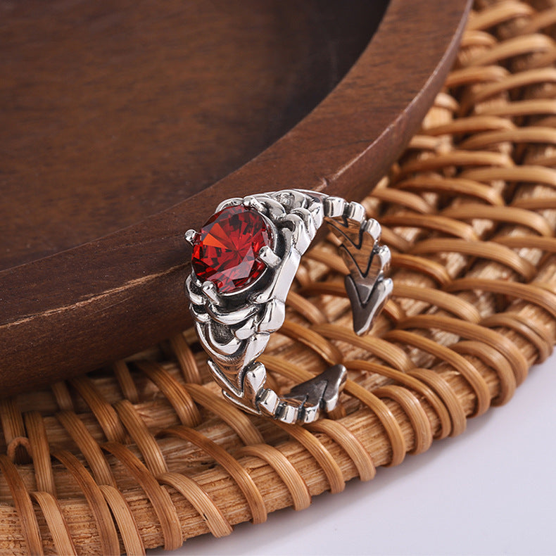 Original S925 Sterling Silver Trend Woven Red Zircon Ring