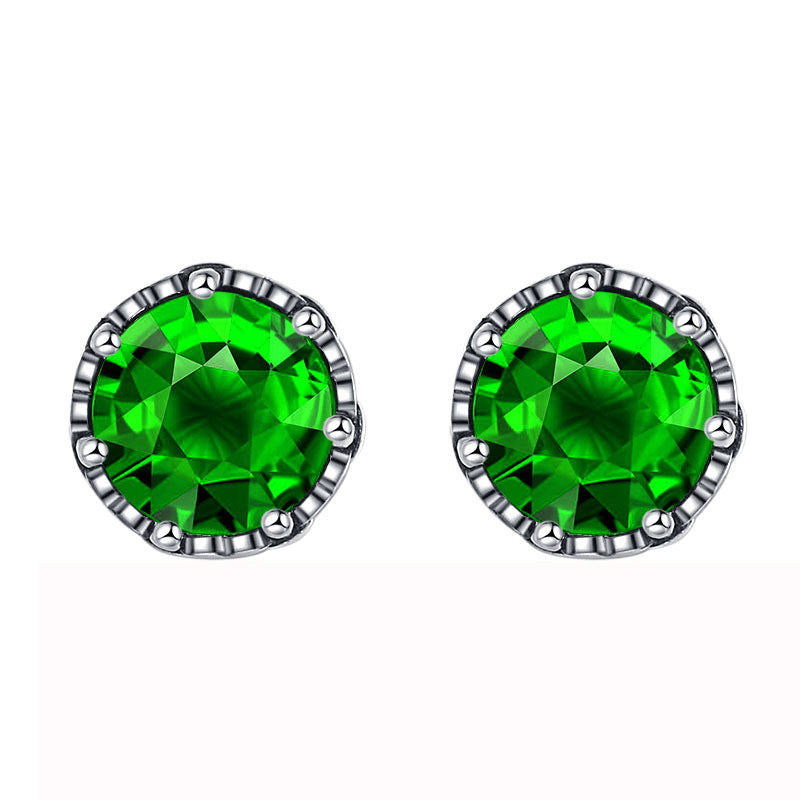 S925 Sterling Silver Emerald Zircon Retro Small Cross Earrings