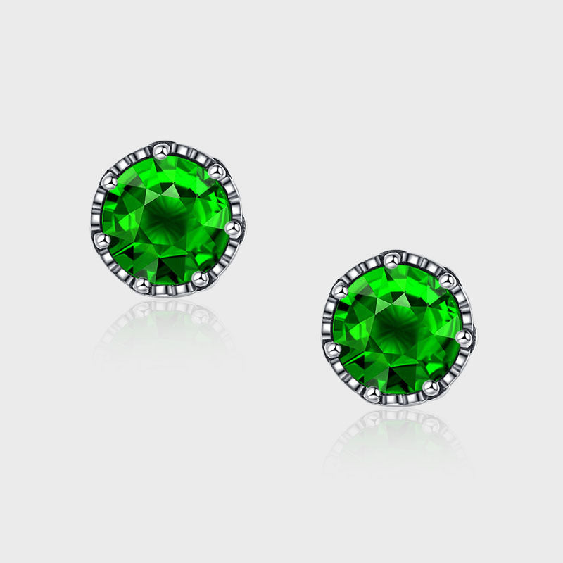 S925 Sterling Silver Emerald Zircon Retro Small Cross Earrings