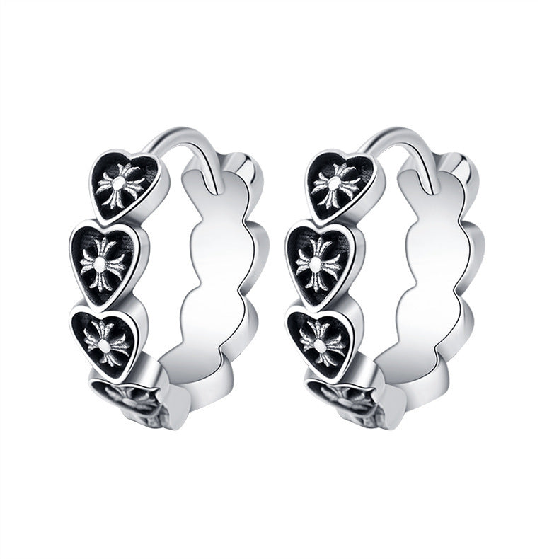 S925 Sterling Silver Retro Love Cross Earrings