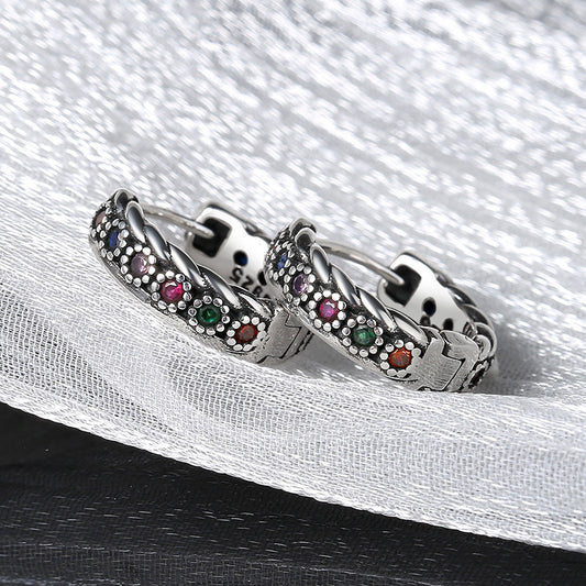 S925 Sterling Silver Color Zirconium Woven Earrings