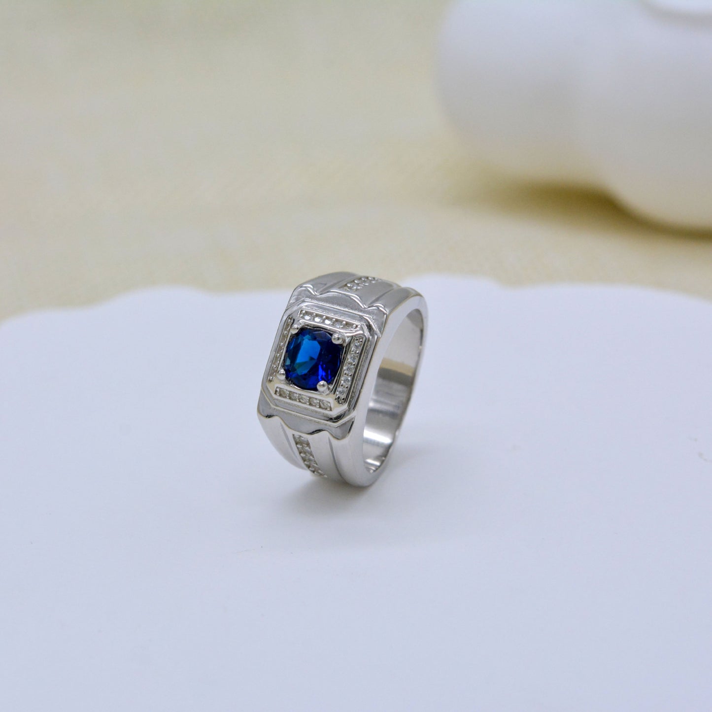 S925 Sterling Silver Fashionable All-match High-grade Blue Gemstone Women's Ring