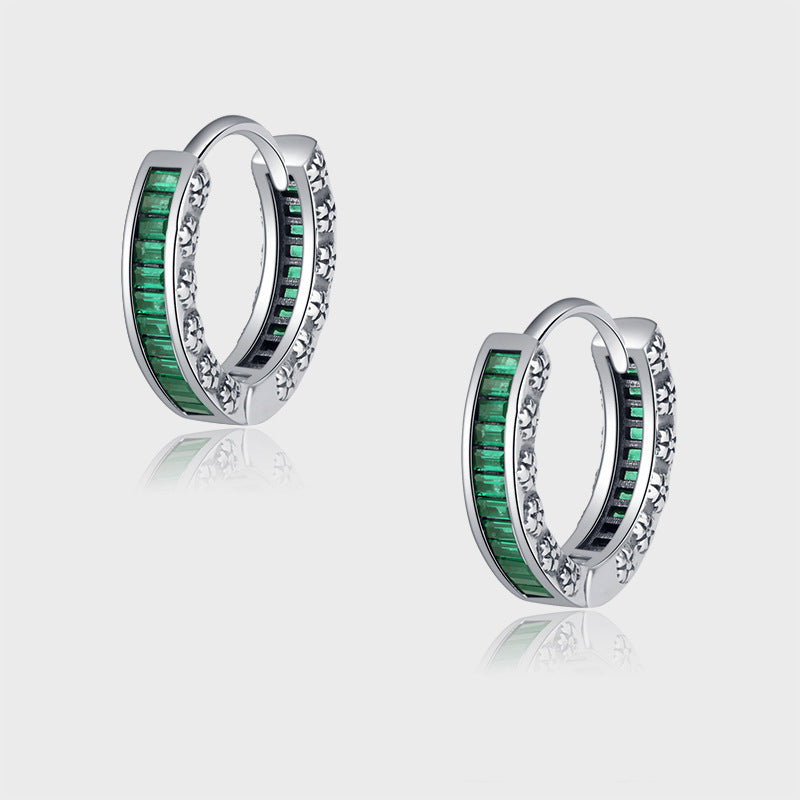 Minimal Cool Grandmother Green Retro T Square Full Diamond Earrings