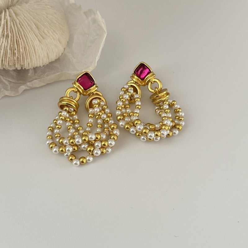 Exquisite Design Light Luxury Rhinestone Pearl Ear Studs