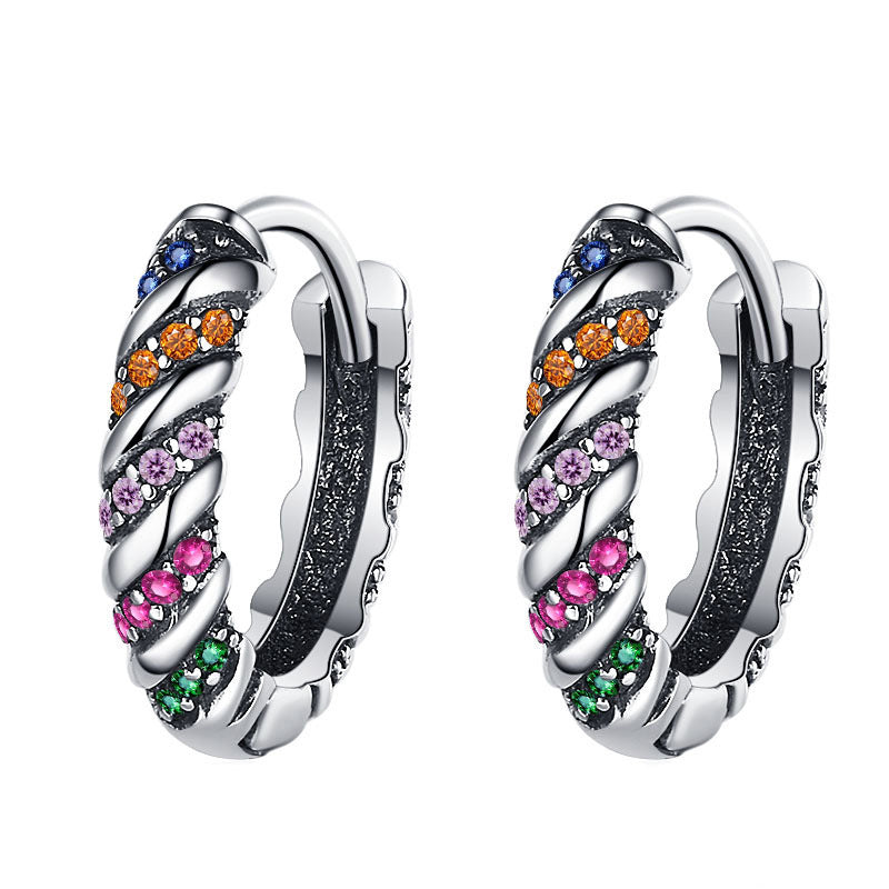 Full Body 925 Sterling Silver Multi Color Striped Earrings For Women