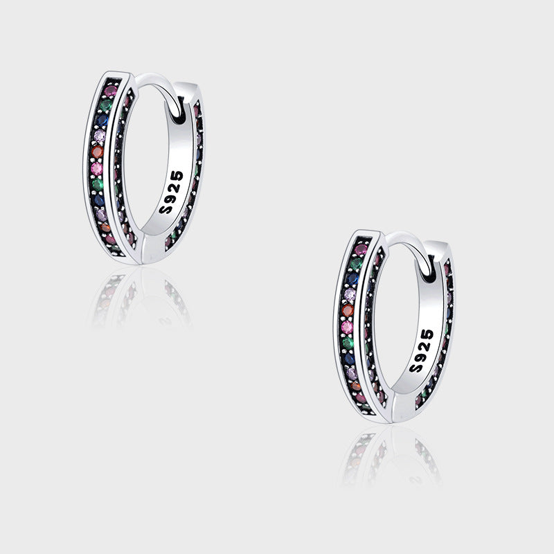 Ins Niche Design S925 Sterling Silver Inlaid Color Diamond Rainbow Ear Buckle