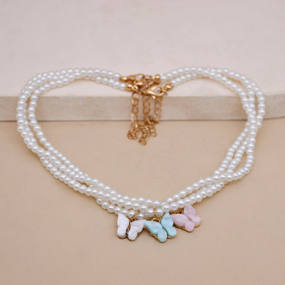 European And American Opal Bow Knot Pearl Necklace Women