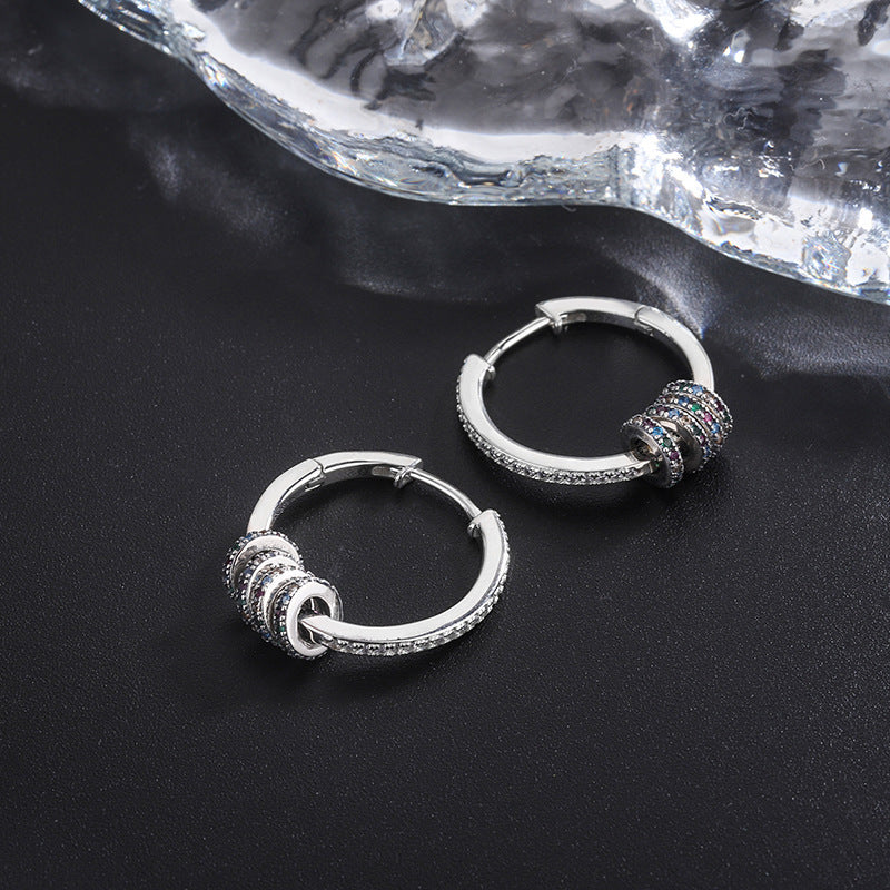 S925 Sterling Silver Colorful Small Circle Zircon Ring Earrings